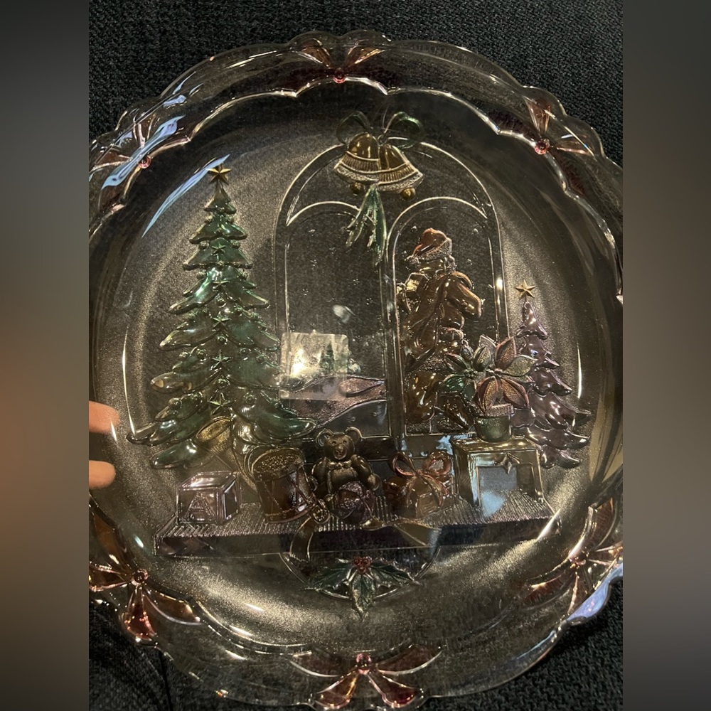Vintage 1990s Christmas joy‎ platter 14.5 in clear